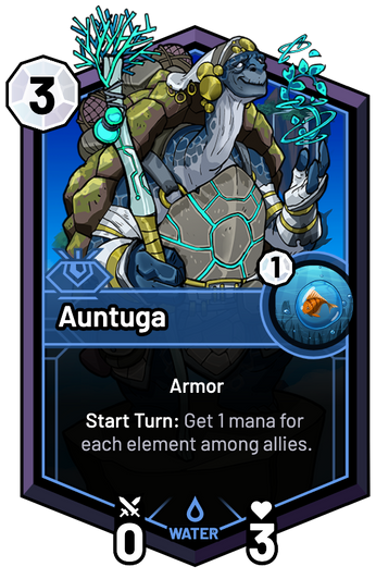 Auntuga - Start Turn: Get 1 mana for each element among allies.