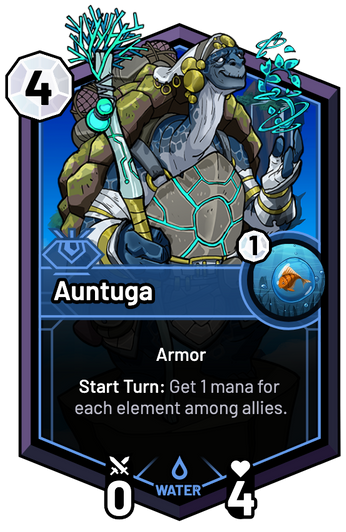 Auntuga - Start Turn: Get 1 mana for each element among allies.
