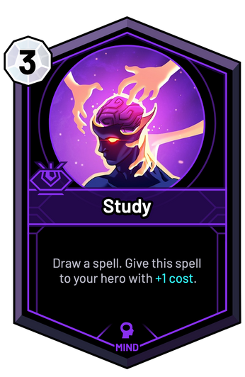 Study - Draw a spell. Give this spell to your hero with +1c.