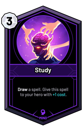 Study - Draw a spell. Give this spell to your hero with +1c.