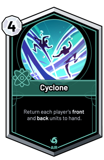 Cyclone - Return each player's front and back units to hand.
