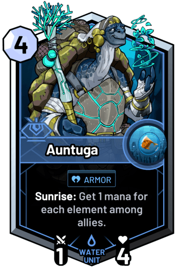 Auntuga - Sunrise: Get 1 mana for each element among allies.