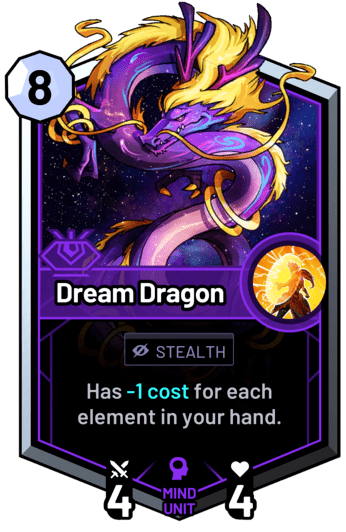 Dream Dragon - Has -1c for each element in your hand.