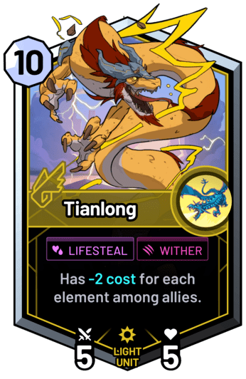Tianlong - Has -2c for each element among allies.