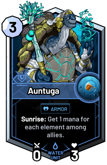 Auntuga - Sunrise: Get 1 mana for each element among allies.