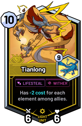 Tianlong - Has -2c for each element among allies.