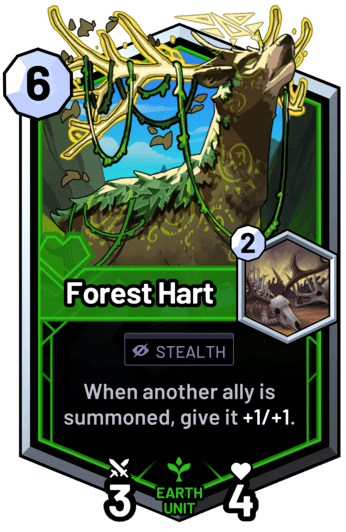 Forest Hart - When another ally is summoned, give it +1/+1.
