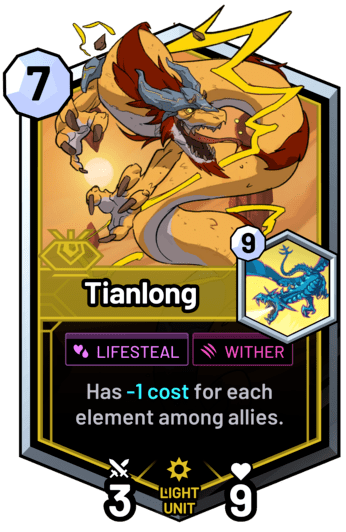 Tianlong - Has -1c for each element among allies.